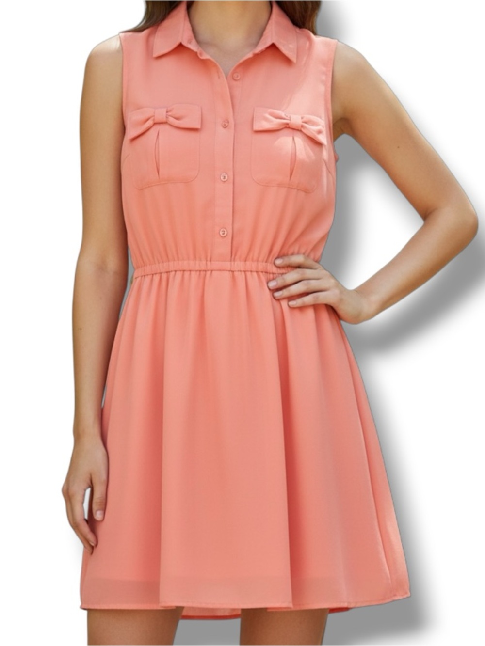 ALICE MOON Boutique‎ Coral Sleeveless Utility Shirt Dress With Pockets Size S